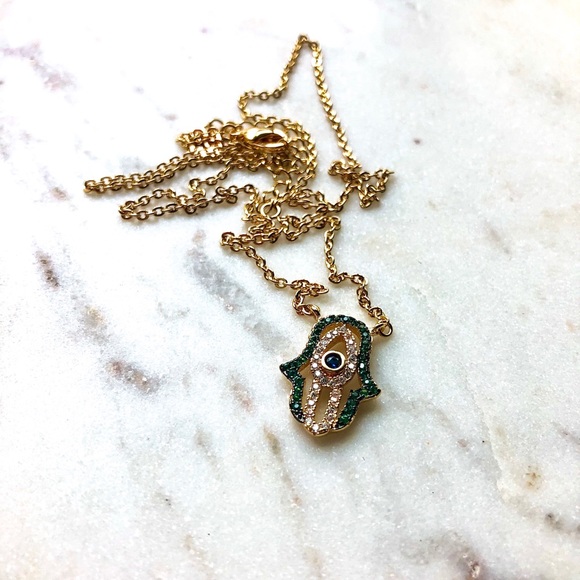 Green Hamsa Necklace - Picture 2 of 4